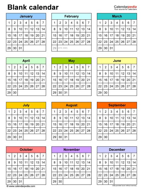 2015 Full Year Calendar Printable